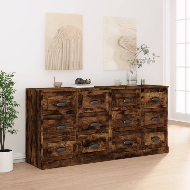 Credenze 2 pz Rovere Fumo in Legno Multistrato
