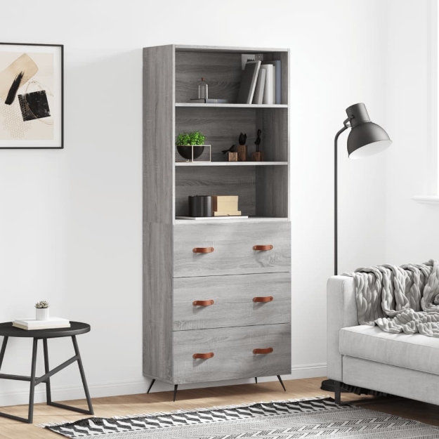 Credenza Grigio Sonoma 69,5x34x180 cm in Legno Multistrato