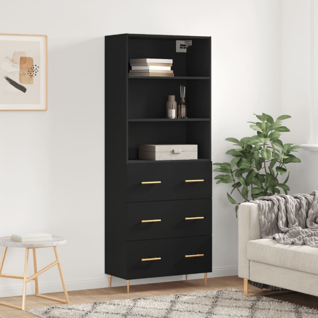 Credenza Nera 69,5x34x180 cm in Legno Multistrato