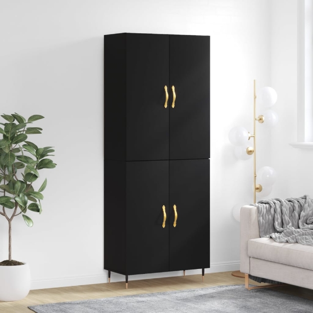 Credenza Nera 69,5x34x180 cm in Legno Multistrato