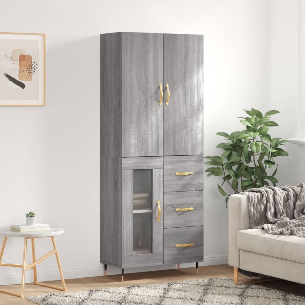Credenza Grigio Sonoma 69,5x34x180 cm in Legno Multistrato