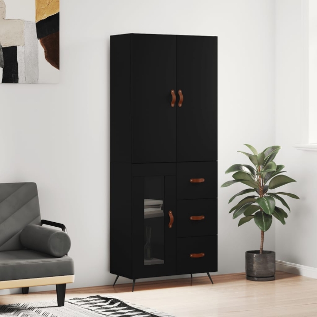 Credenza Nera 69,5x34x180 cm in Legno Multistrato
