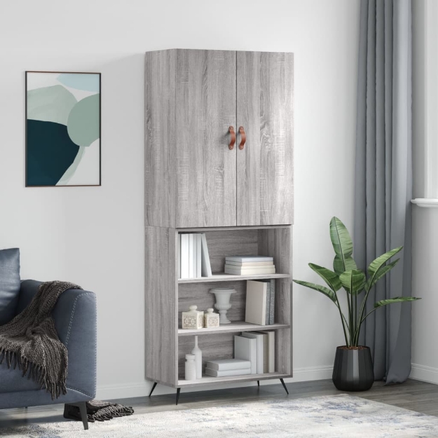 Credenza Grigio Sonoma 69,5x34x180 cm in Legno Multistrato