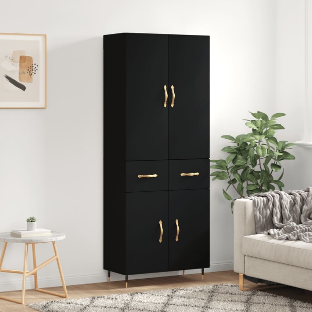 Credenza Nera 69,5x34x180 cm in Legno Multistrato