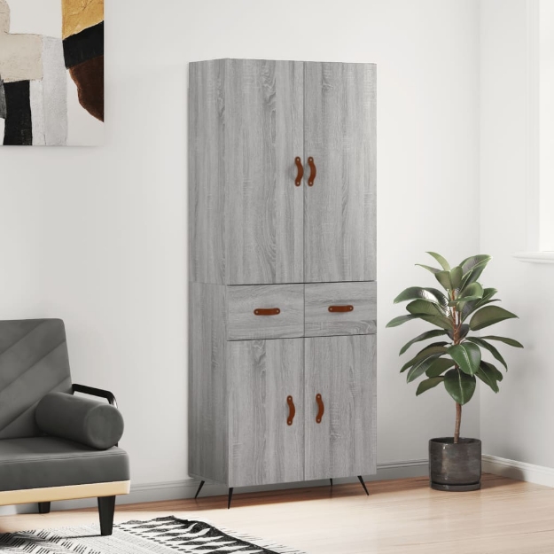 Credenza Grigio Sonoma 69,5x34x180 cm in Legno Multistrato