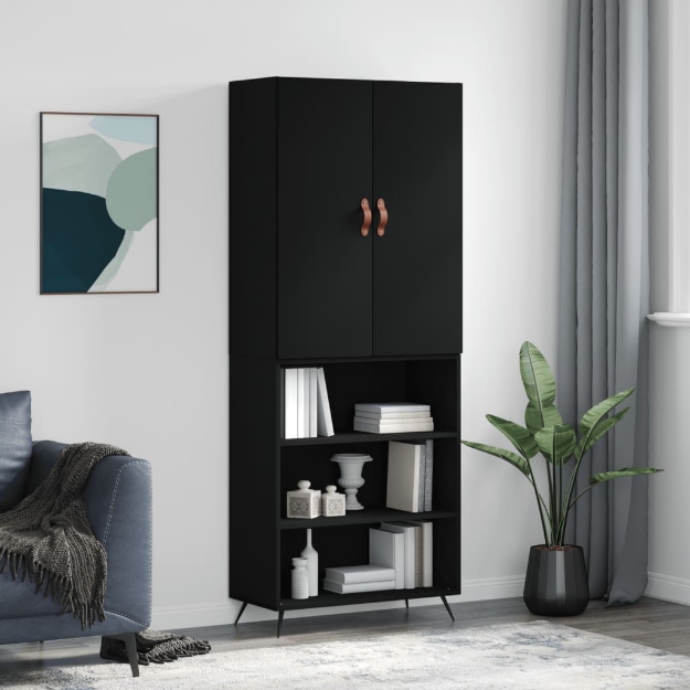 Credenza Nera 69,5x34x180 cm in Legno Multistrato