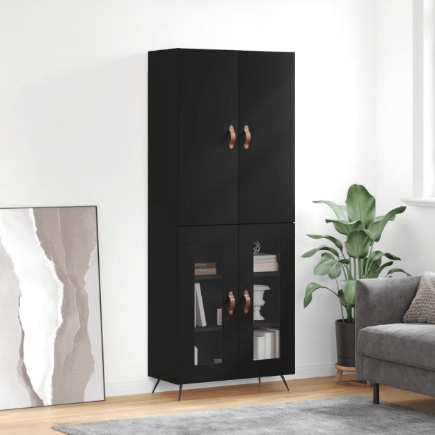 Credenza Nera 69,5x34x180 cm in Legno Multistrato