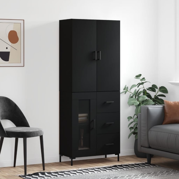 Credenza Nera 69,5x34x180 cm in Legno Multistrato
