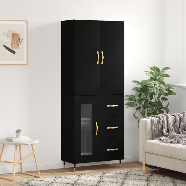 Credenza Nera 69,5x34x180 cm in Legno Multistrato