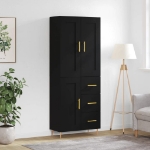 Credenza Nera 69,5x34x180 cm in Legno Multistrato