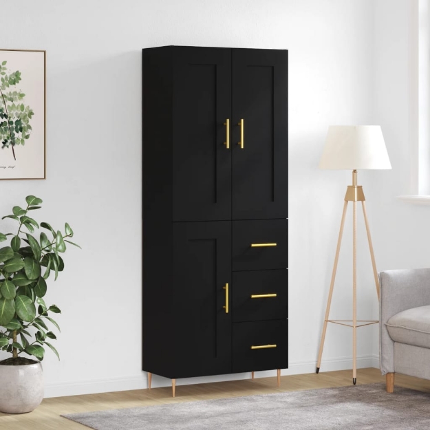 Credenza Nera 69,5x34x180 cm in Legno Multistrato