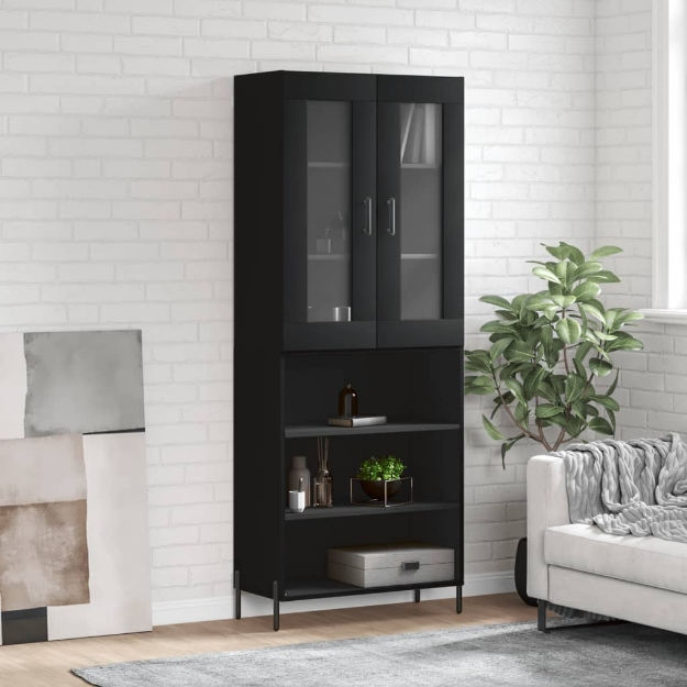 Credenza Nera 69,5x34x180 cm in Legno Multistrato