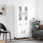 Credenza Bianco Lucido 69,5x34x180 cm in Legno Multistrato