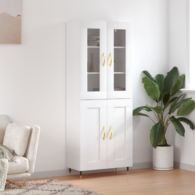 Credenza Bianco Lucido 69,5x34x180 cm in Legno Multistrato
