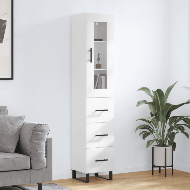 Credenza 34,5x34x180 cm in Legno Multistrato Bianco Lucido