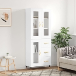Credenza Bianco Lucido 69,5x34x180 cm in Legno Multistrato