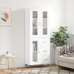 Credenza Bianco Lucido 69,5x34x180 cm in Legno Multistrato