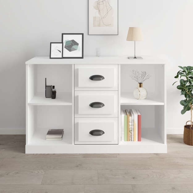 Credenza Bianco Lucido 104,5x35,5x67,5 cm in Legno Multistrato