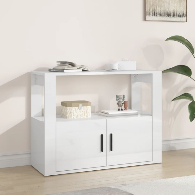 Credenza Bianco Lucido 80x30x60 cm in Legno Multistrato
