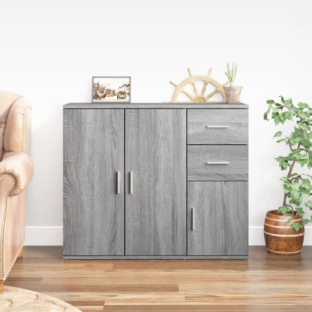 Credenza Grigio Sonoma 91x29,5x75 cm in Legno Multistrato