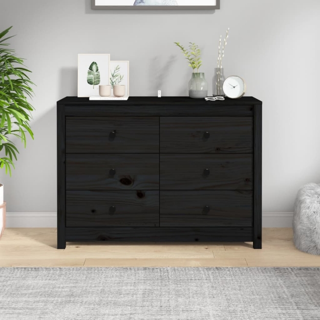 Armadietto Miele Nero 100x40x72 cm in Legno Massello di Pino