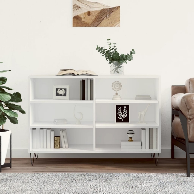 Credenza Bianco Lucido 103,5x35x70 cm in Legno Multistrato