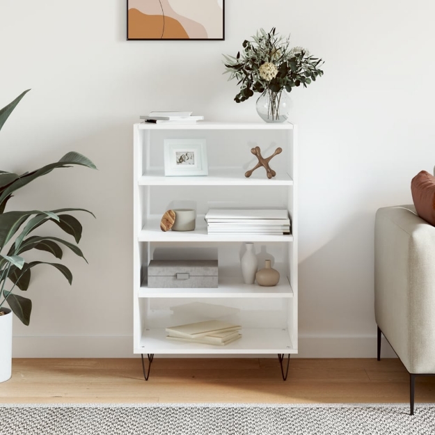 Credenza Bianco Lucido 57x35x90 cm in Legno Multistrato