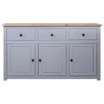 Credenza Grigia 135x40x80 cm in Legno Massello di Pino Panama