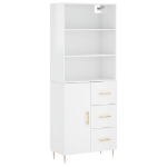 Credenza Bianco Lucido 69,5x34x180 cm in Legno Multistrato