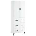Credenza Bianco Lucido 69,5x34x180 cm in Legno Multistrato