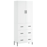 Credenza Bianco Lucido 69,5x34x180 cm in Legno Multistrato