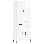 Credenza Bianco Lucido 69,5x34x180 cm in Legno Multistrato
