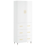 Credenza Bianco Lucido 69,5x34x180 cm in Legno Multistrato