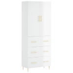 Credenza Bianco Lucido 69,5x34x180 cm in Legno Multistrato