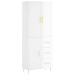 Credenza Bianco Lucido 69,5x34x180 cm in Legno Multistrato