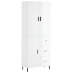 Credenza Bianco Lucido 69,5x34x180 cm in Legno Multistrato
