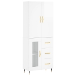 Credenza Bianco Lucido 69,5x34x180 cm in Legno Multistrato