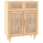 Credenza Marrone 60x30x75cm Legno Massello Pino Rattan Naturale