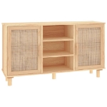 Credenza Marrone 105x30x60cm Massello di Pino e Rattan Naturale