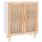 Credenza Bianca 60x30x70 cm Legno Massello Pino Rattan Naturale