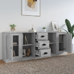 Credenze 3 pz Grigio Sonoma in Legno Multistrato
