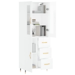 Credenza Bianco Lucido 69,5x34x180 cm in Legno Multistrato