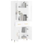 Credenza Bianco Lucido 69,5x34x180 cm in Legno Multistrato