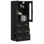 Credenza Nera 69,5x34x180 cm in Legno Multistrato