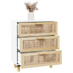 Credenza Bianca 60x30x70 cm Legno Massello Pino Rattan Naturale