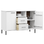 Credenza Gambe Metallo Bianco 113x40x77 cm Legno Massello OSLO