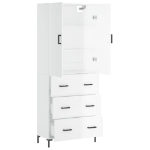 Credenza Bianco Lucido 69,5x34x180 cm in Legno Multistrato