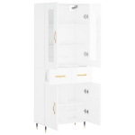 Credenza Bianco Lucido 69,5x34x180 cm in Legno Multistrato