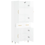 Credenza Bianco Lucido 69,5x34x180 cm in Legno Multistrato