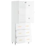 Credenza Bianco Lucido 69,5x34x180 cm in Legno Multistrato